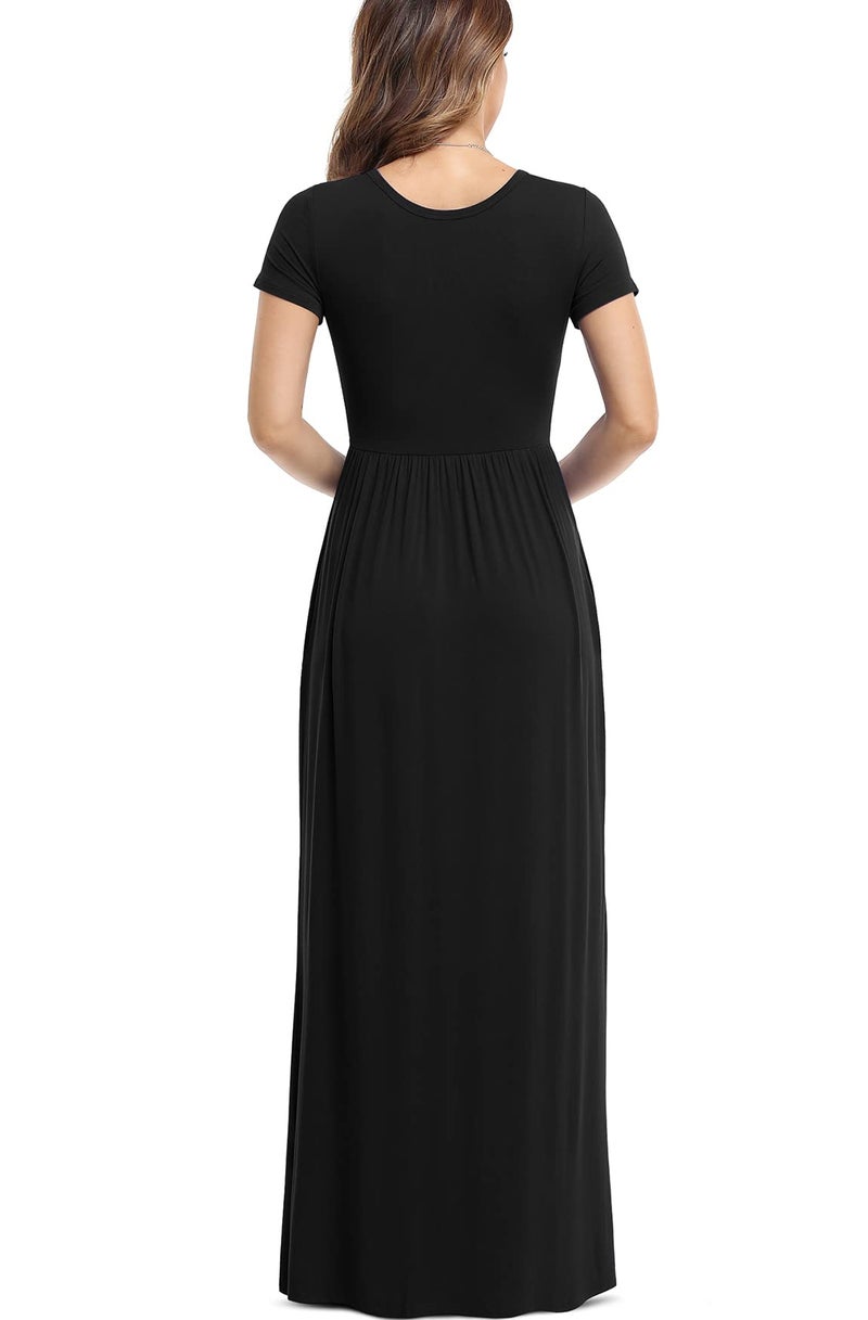 VIISHOW Women's Short Sleeve Loose Plain Maxi Dresses Casual Long Dresses with Pockets(Black, X-Large) - Image 2